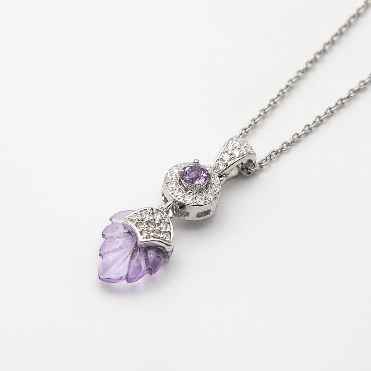 Amethyst Halo Pendant in 925 Sterling Silver