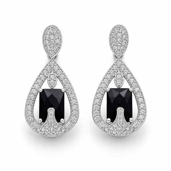 Black Onyx Aura Earrings in 925 Sterling Silver