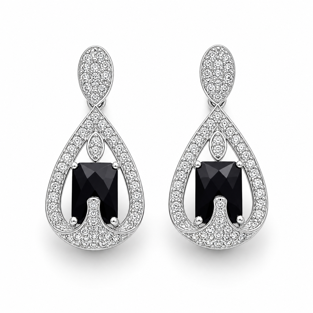 Black Onyx Aura Earrings in 925 Sterling Silver