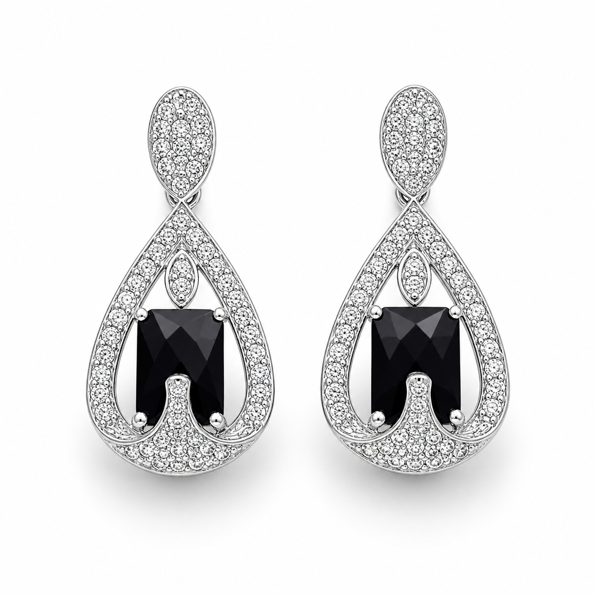 Black Onyx Aura Earrings in 925 Sterling Silver