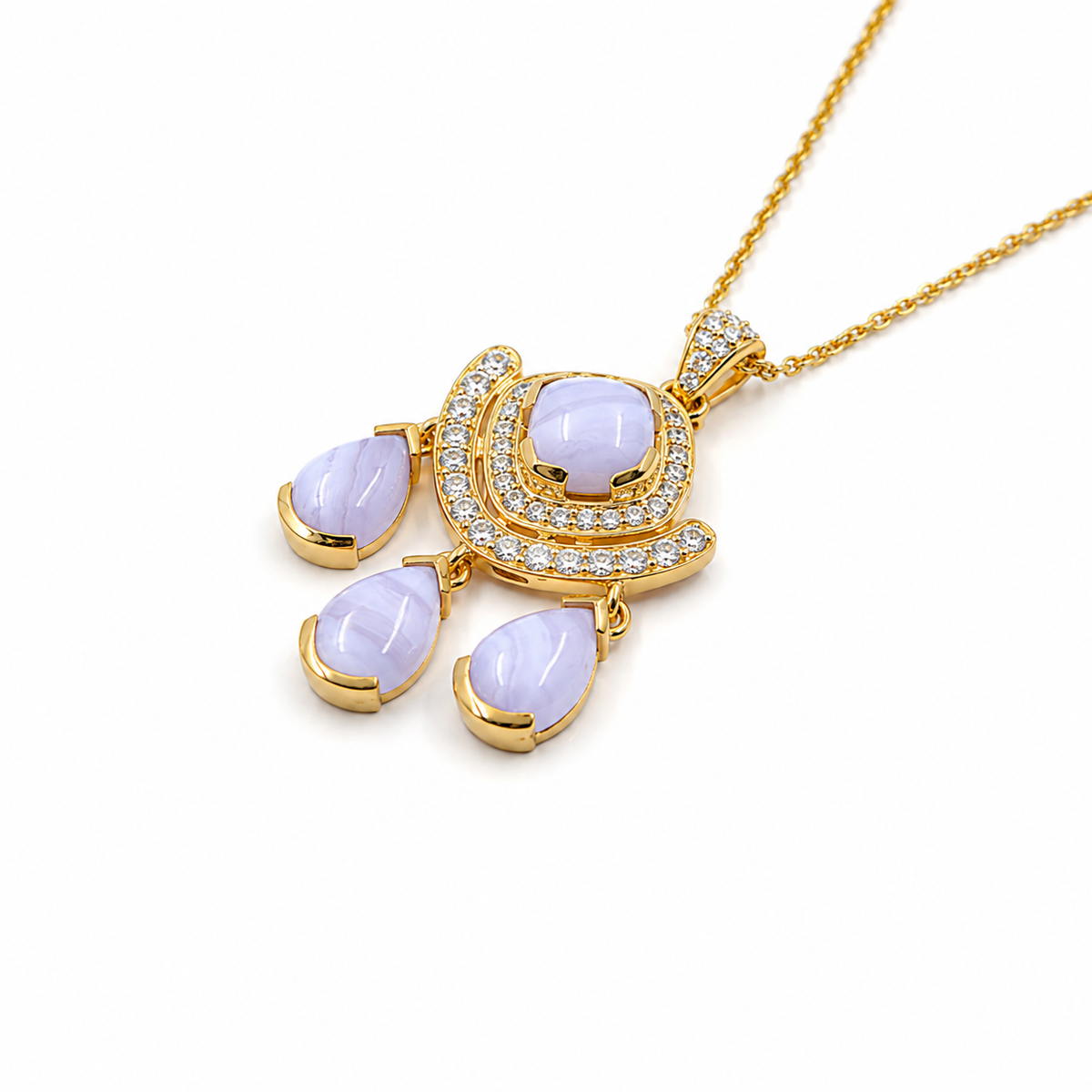 Blue Lace Agate Harmony Pendant in Gold-Plated 925 Sterling Silver
