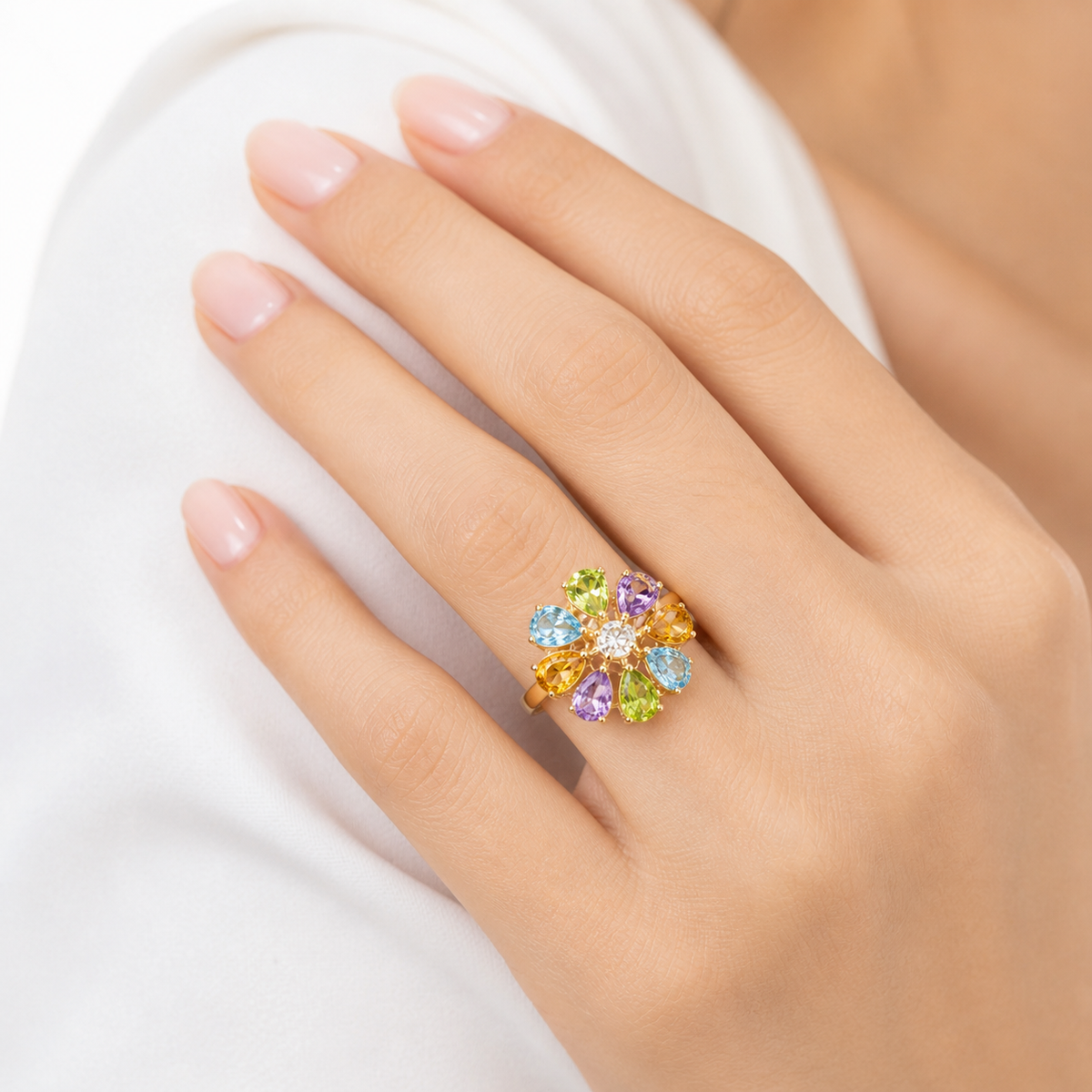 Multi-Gemstone Harmony Ring in Gold-Plated 925 Sterling Silver