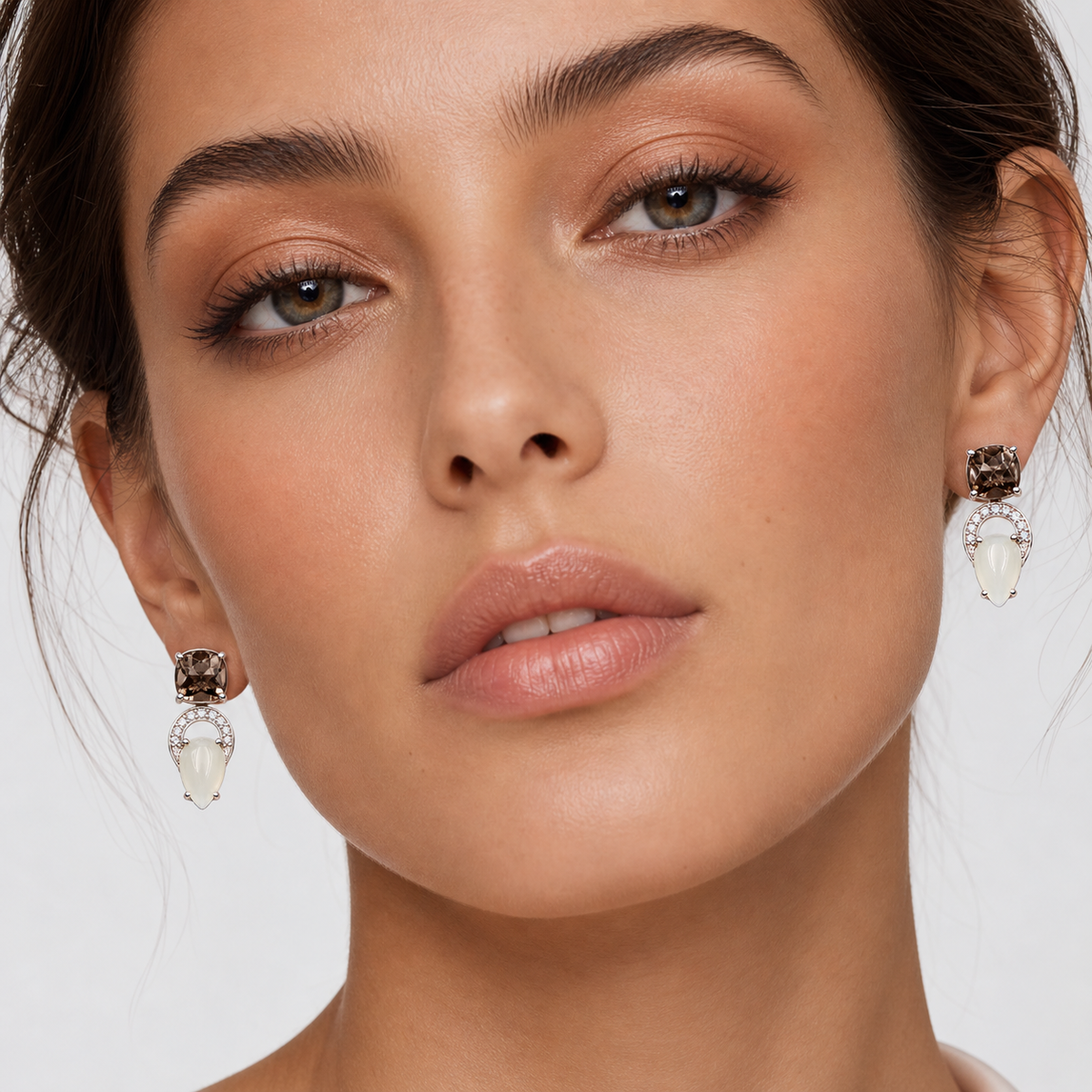 Smoky Quartz & Moonstone Harmony Earrings in 925 Sterling Silver