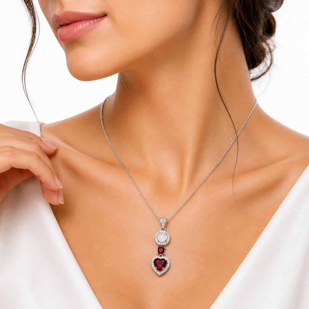 Red Garnet & Moonstone Harmony Pendant in 925 Sterling Silver