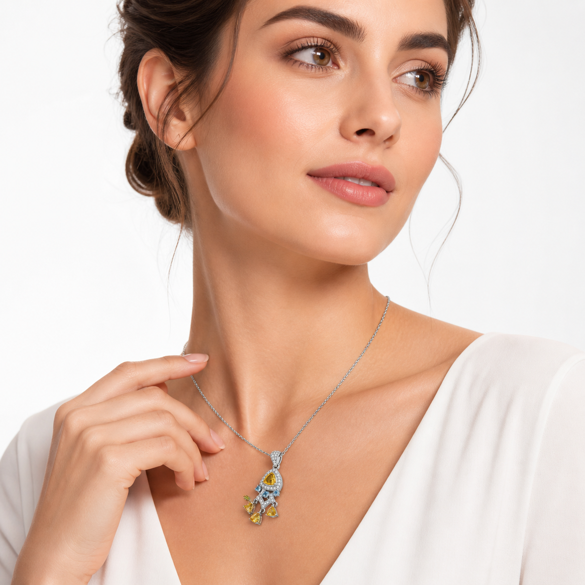 Citrine & Sky Blue Topaz Radiance Pendant in 925 Sterling Silver