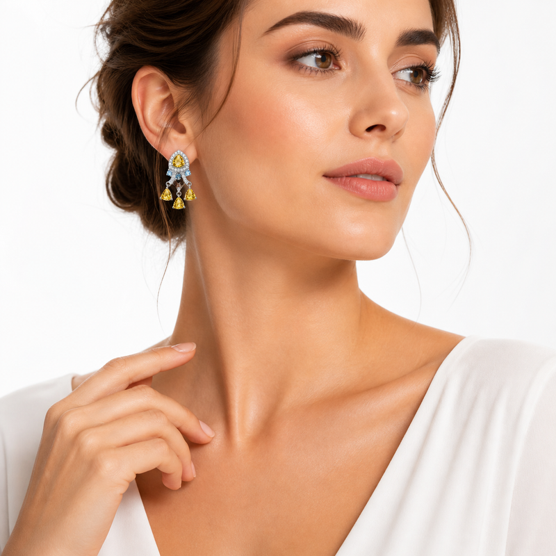 Citrine & Sky Blue Topaz Harmony Earrings in 925 Sterling Silver
