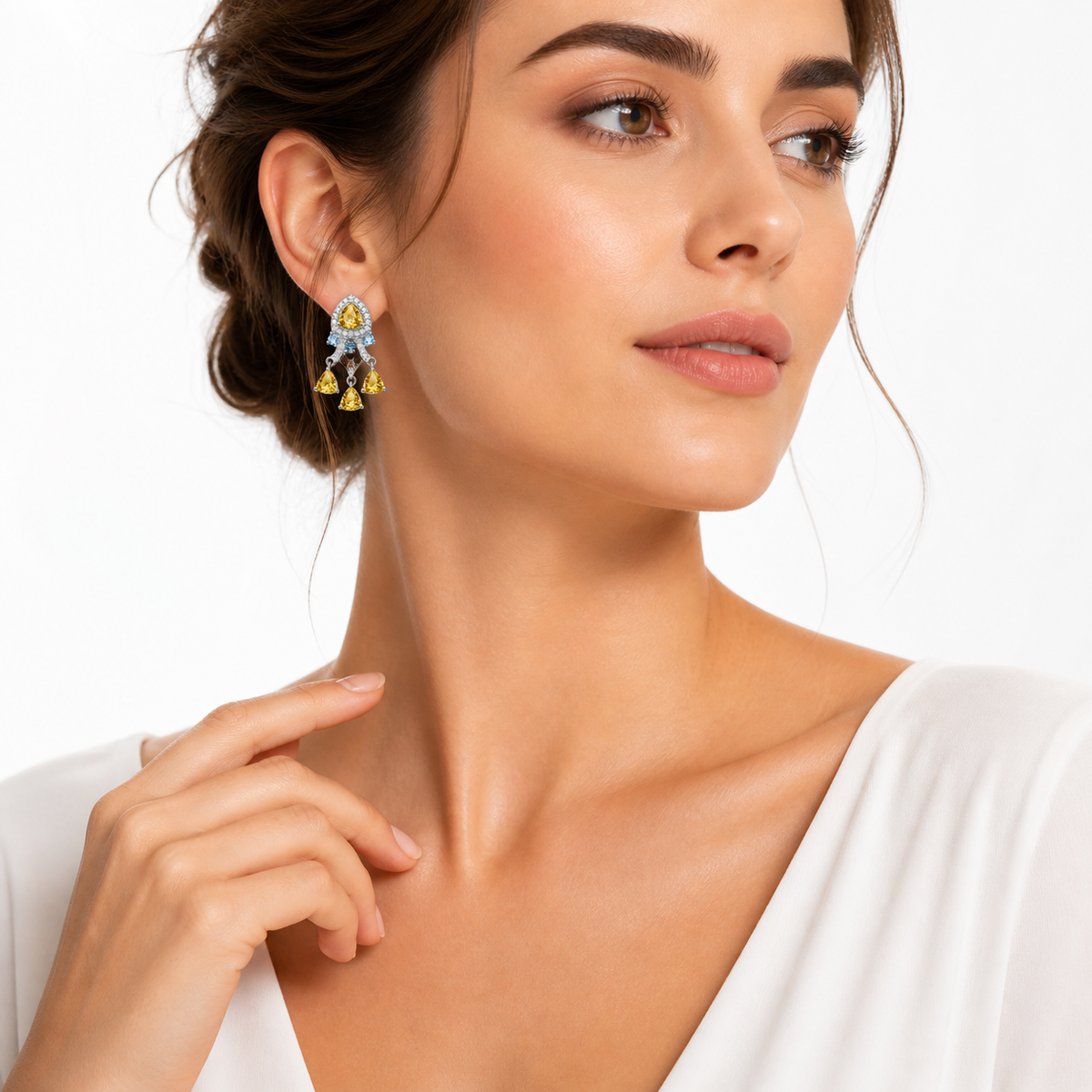 Citrine & Sky Blue Topaz Harmony Earrings in 925 Sterling Silver