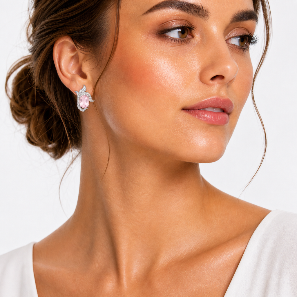 Rose Quartz Elegance Earrings in 925 Sterling Silver