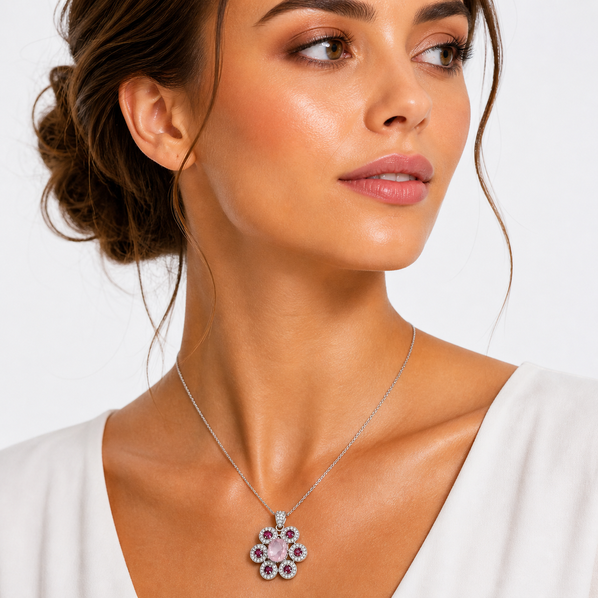 Pink Garnet & Rose Quartz Harmony Pendant in 925 Sterling Silver