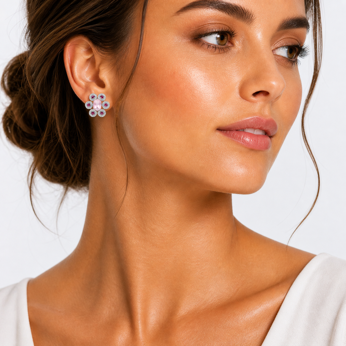 Pink Garnet & Rose Quartz Royale Earrings in 925 Sterling Silver