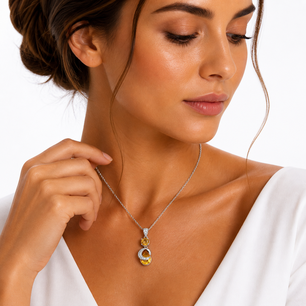 Citrine Glow Pendant in 925 Sterling Silver