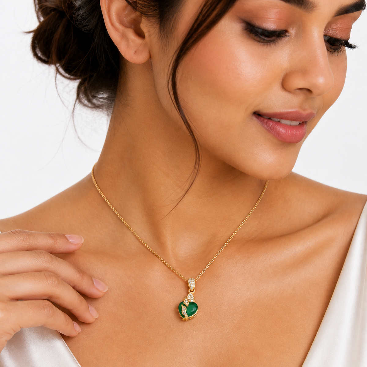Green Onyx Charm Pendant in Gold-Plated 925 Sterling Silver