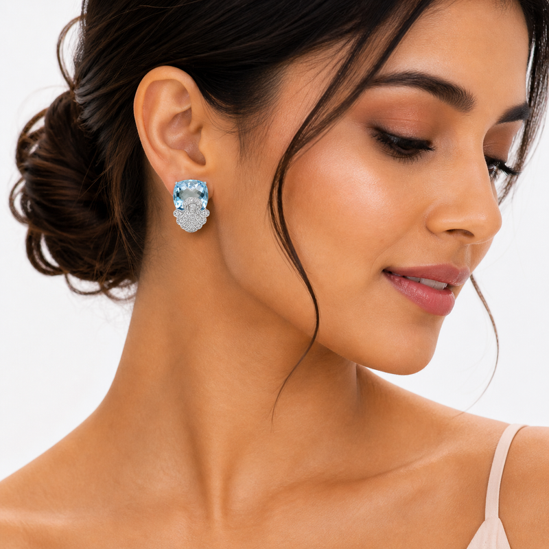 Sky Blue Topaz Royale Earrings in 925 Sterling Silver