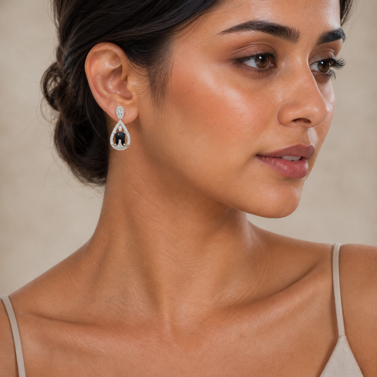 Black Onyx Aura Earrings in 925 Sterling Silver