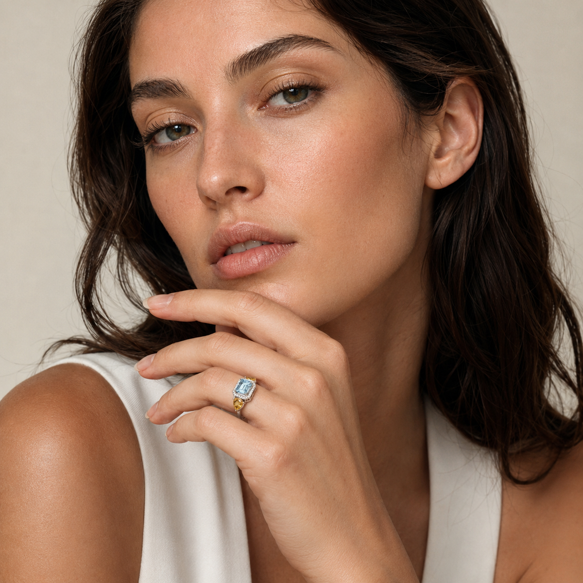 Citrine & Sky Blue Topaz Harmony Ring in 925 Sterling Silver