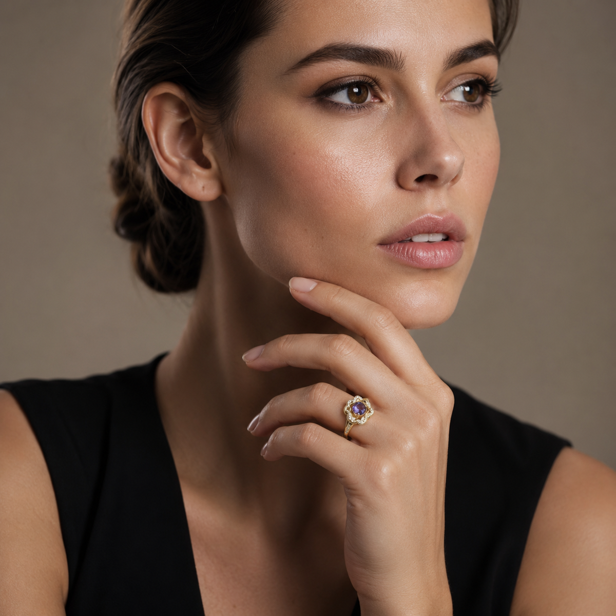 Iolite Crown Ring in Gold-Plated 925 Sterling Silver
