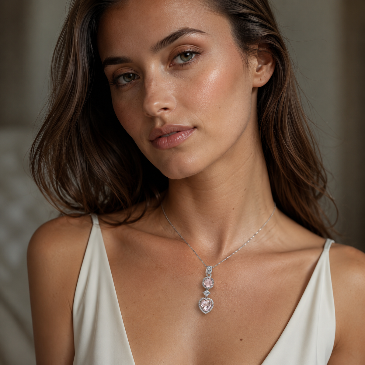 Rose Quartz Aura Pendant in 925 Sterling Silver