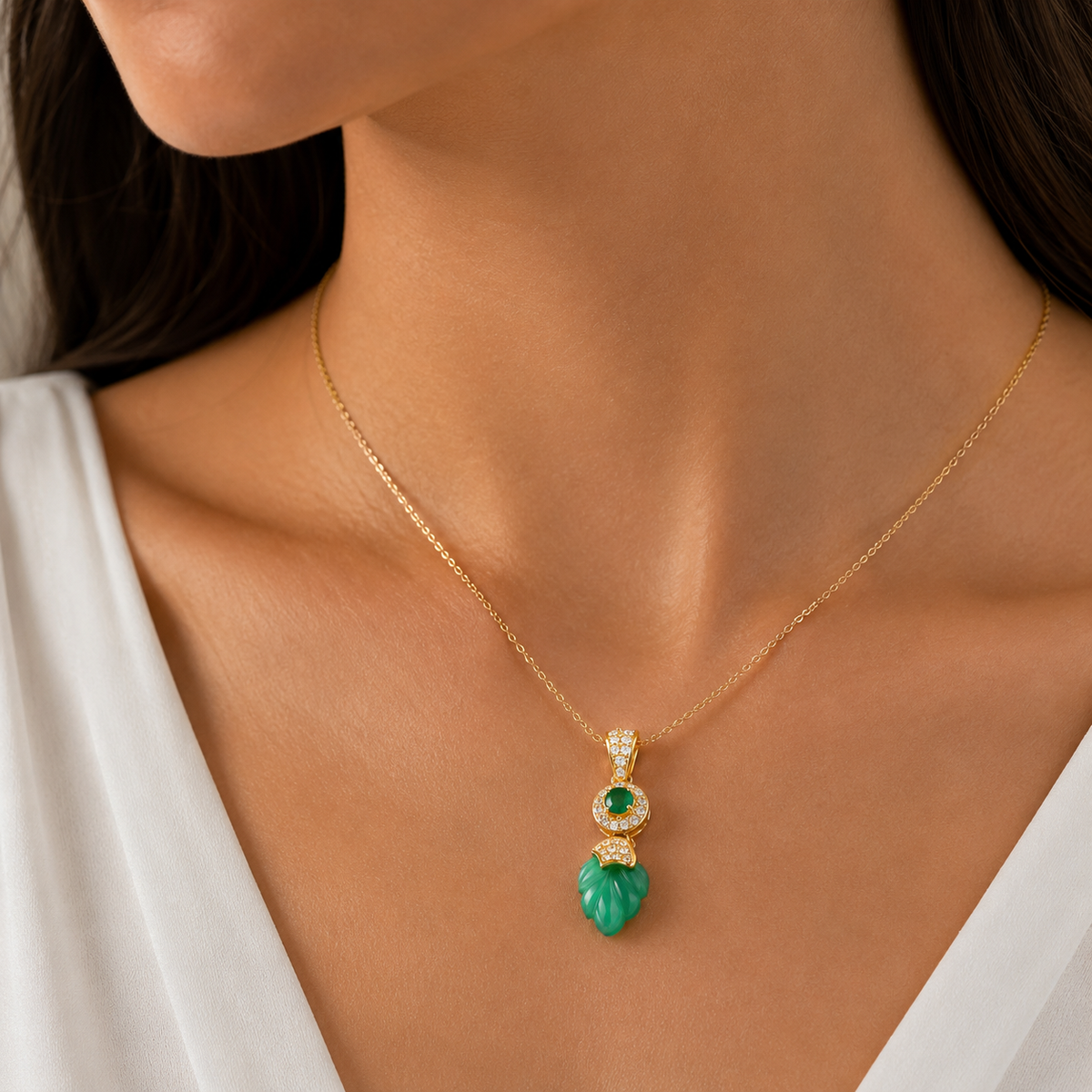 Green Onyx Royale Pendant in Gold-Plated 925 Sterling Silver