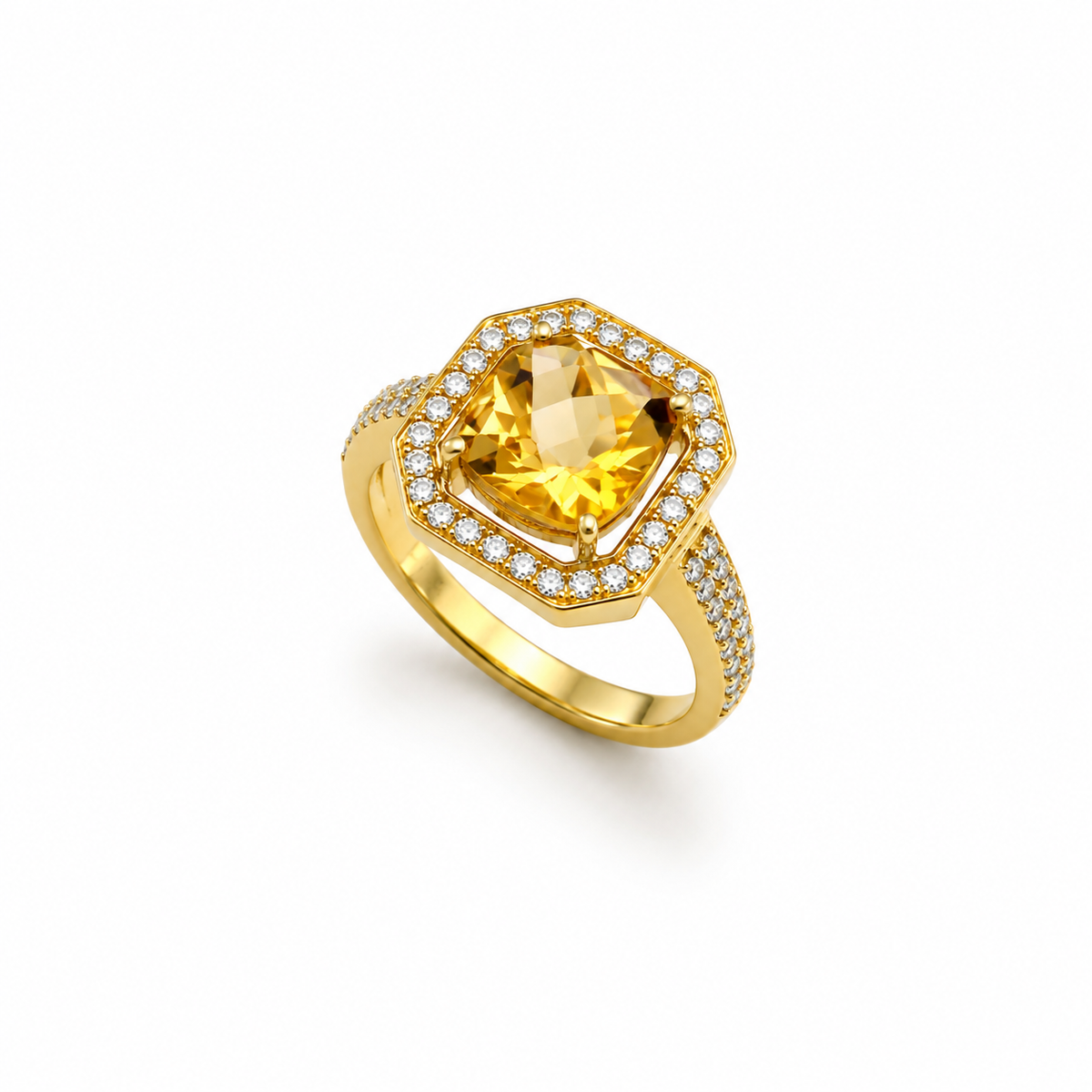 Citrine Crown Ring in Gold-Plated 925 Sterling Silver