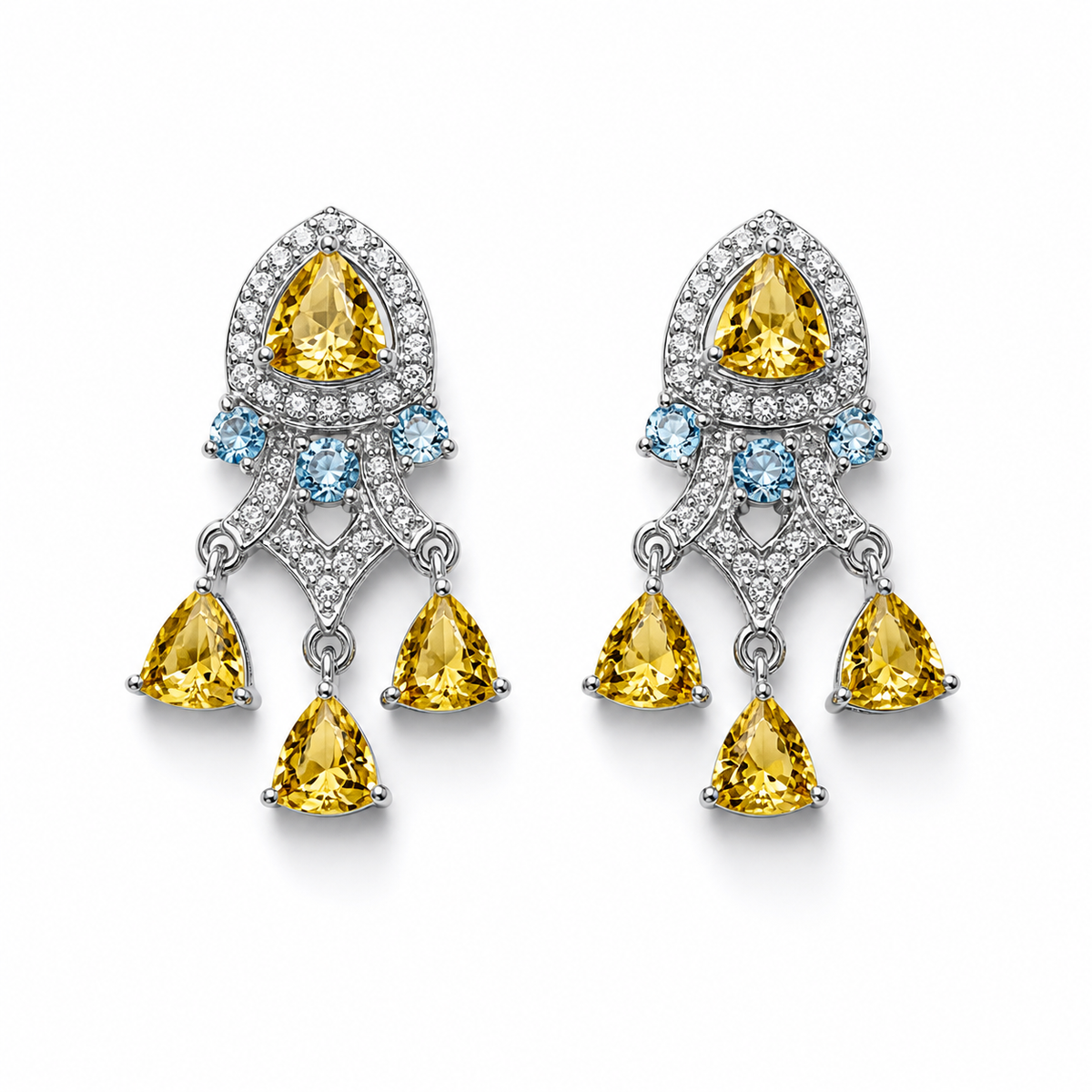 Citrine & Sky Blue Topaz Harmony Earrings in 925 Sterling Silver