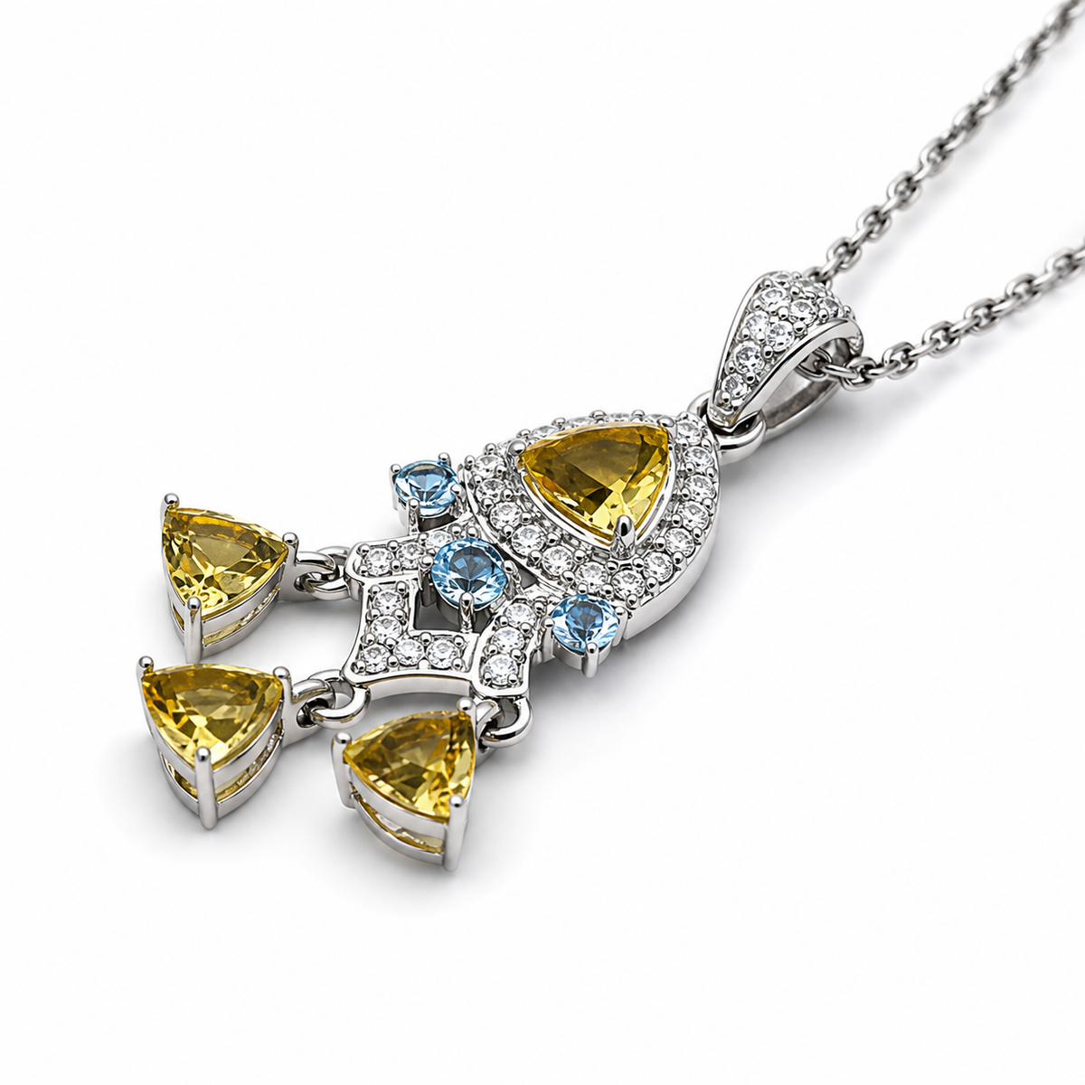 Citrine & Sky Blue Topaz Radiance Pendant in 925 Sterling Silver