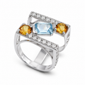 Citrine & Sky Blue Topaz Royale Ring in 925 Sterling Silver