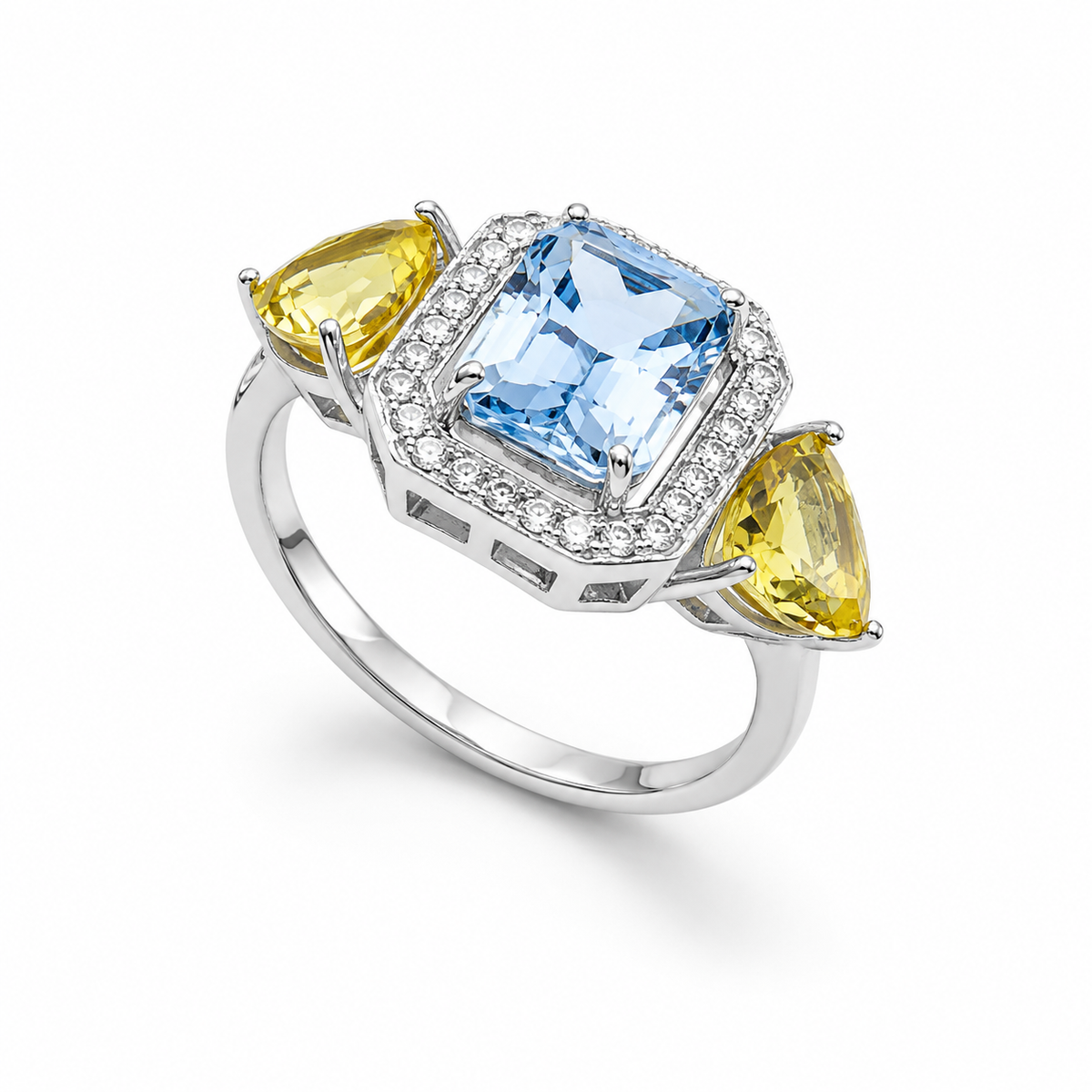 Citrine & Sky Blue Topaz Harmony Ring in 925 Sterling Silver