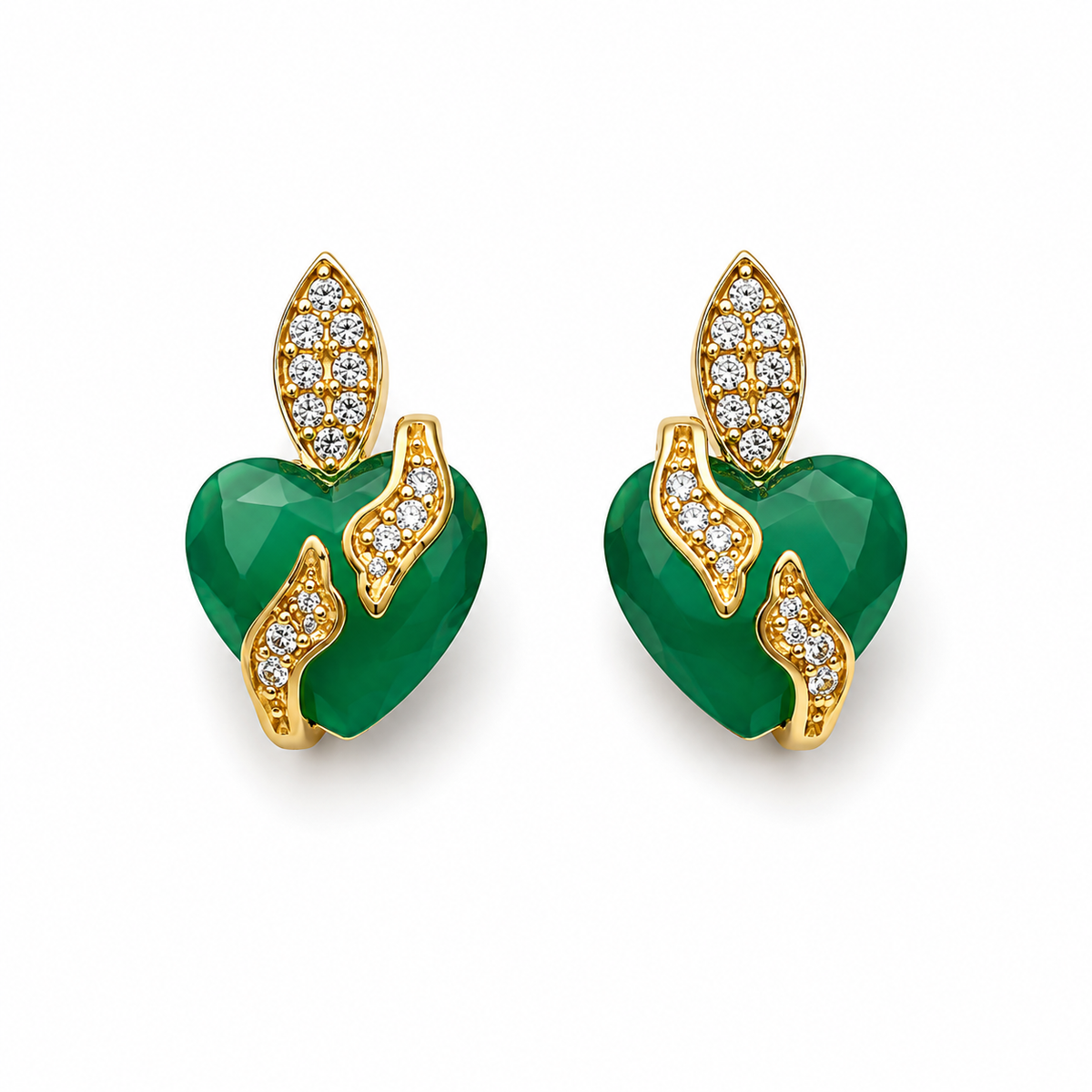 Green Onyx Aura Earrings in Gold-Plated 925 Sterling Silver