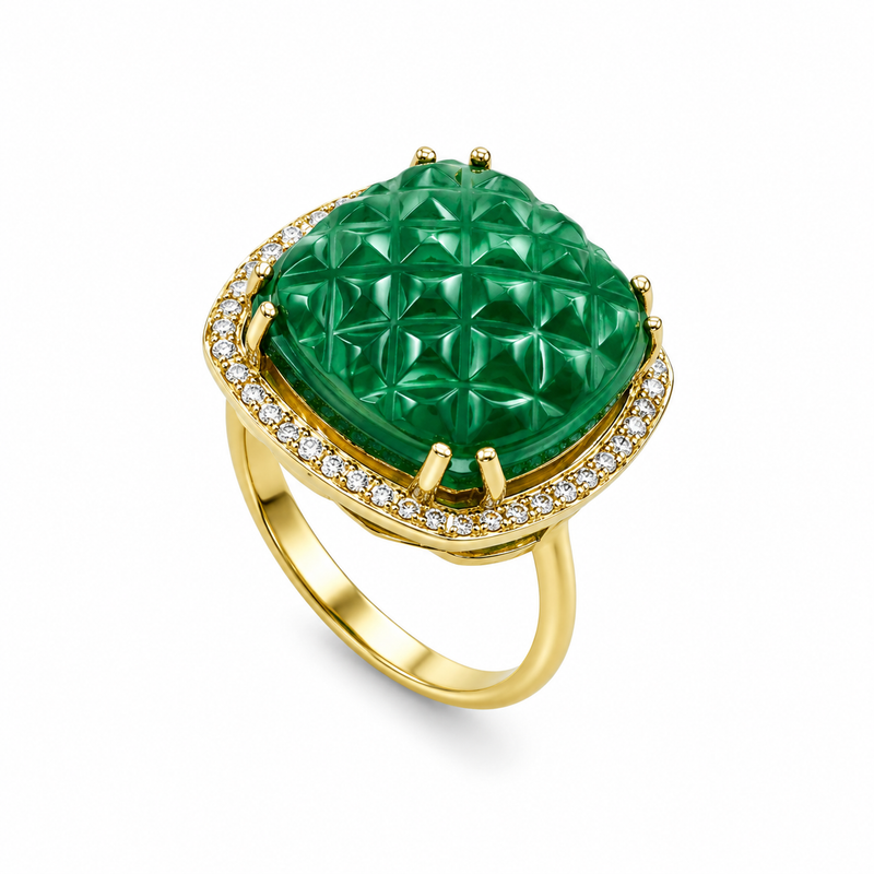 Green Onyx Crown Ring in Gold-Plated 925 Sterling Silver