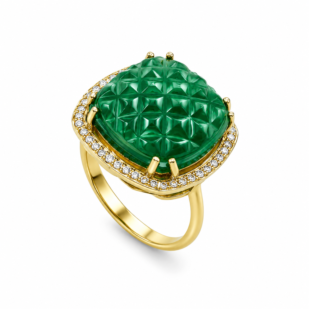 Green Onyx Crown Ring in Gold-Plated 925 Sterling Silver