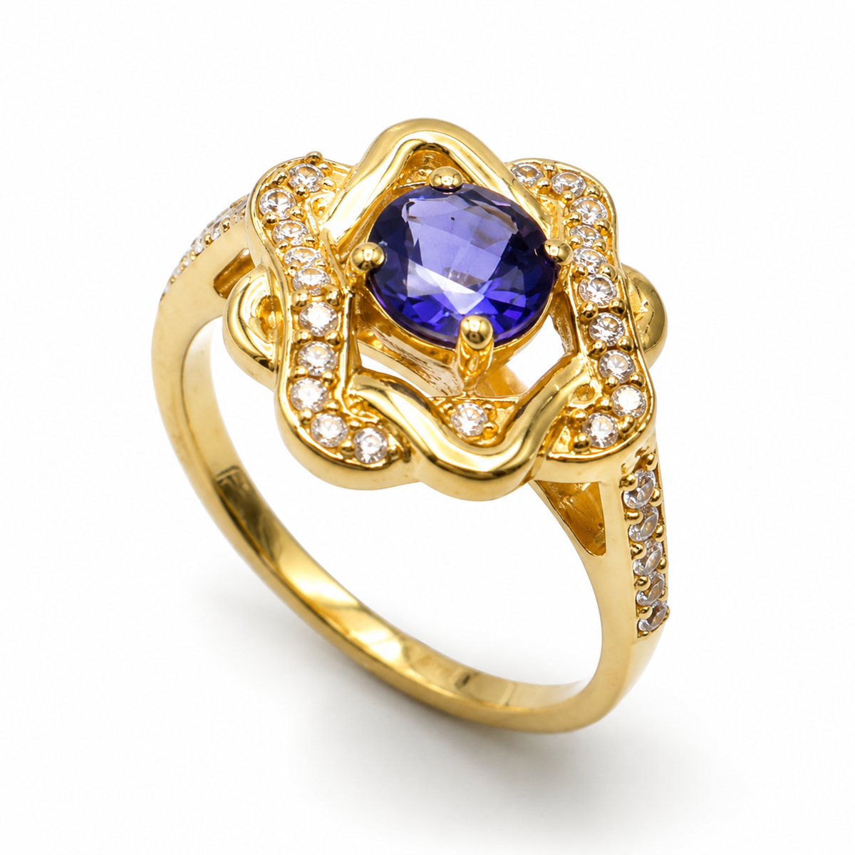 Iolite Crown Ring in Gold-Plated 925 Sterling Silver