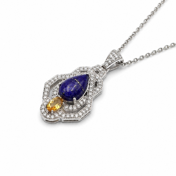 Lapis Lazuli & Citrine Harmony Pendant in 925 Sterling Silver