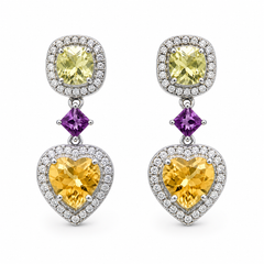 Lemon Quartz, Pink Garnet & Citrine Symphony Earrings in 925 Sterling Silver