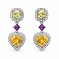 Lemon Quartz, Pink Garnet & Citrine Symphony Earrings in 925 Sterling Silver
