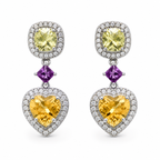 Lemon Quartz, Pink Garnet & Citrine Symphony Earrings in 925 Sterling Silver