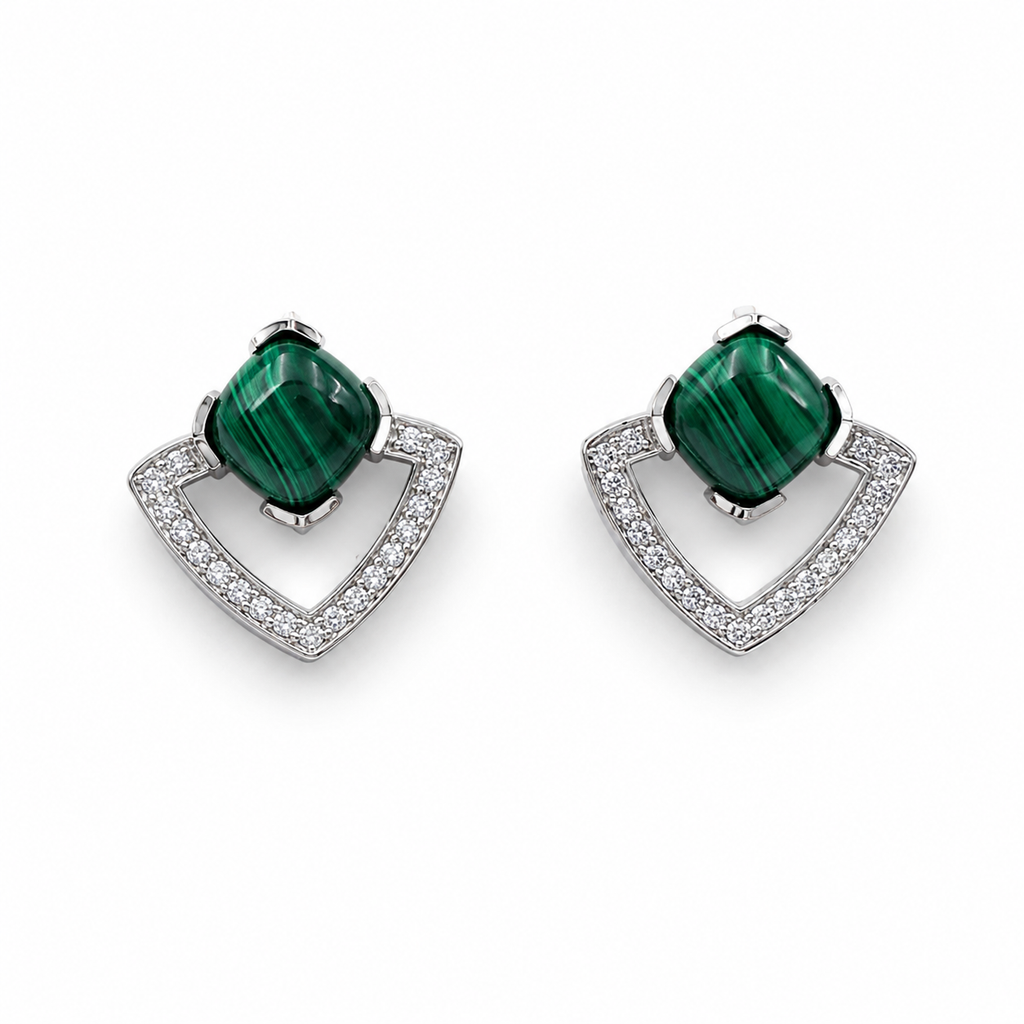 Malachite Elegance Earrings in 925 Sterling Silver