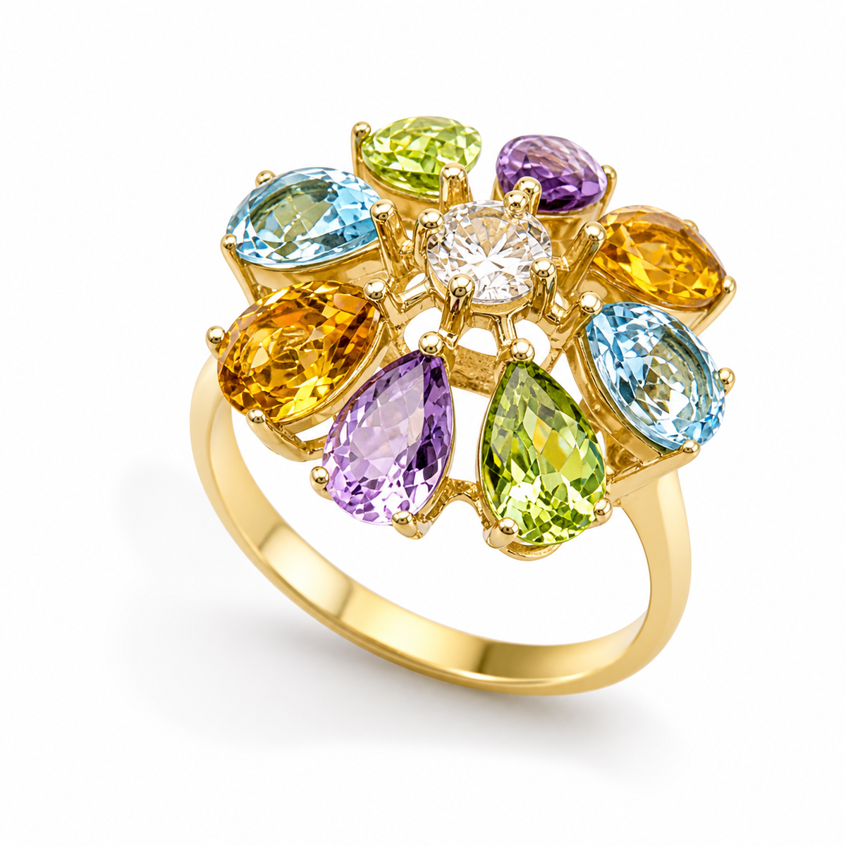 Multi-Gemstone Harmony Ring in Gold-Plated 925 Sterling Silver