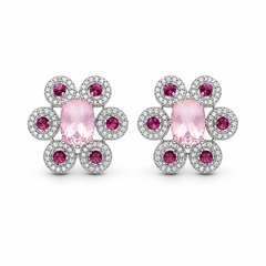 Pink Garnet & Rose Quartz Royale Earrings in 925 Sterling Silver