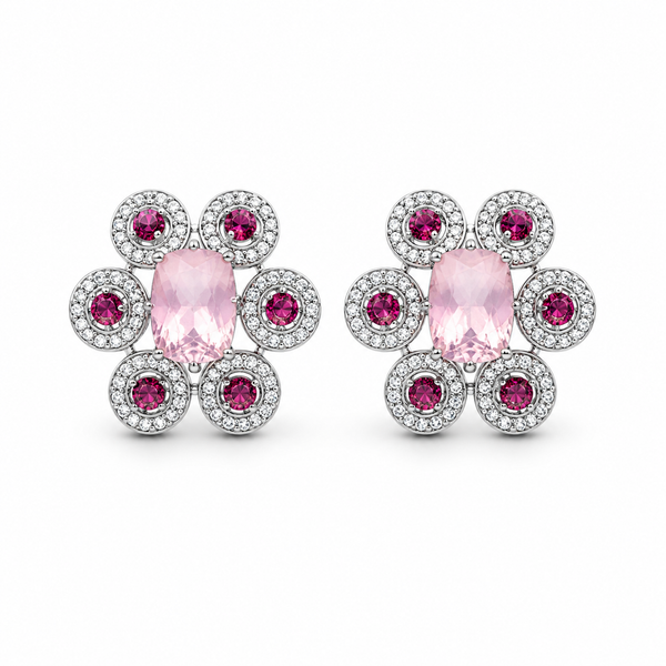 Pink Garnet & Rose Quartz Royale Earrings in 925 Sterling Silver
