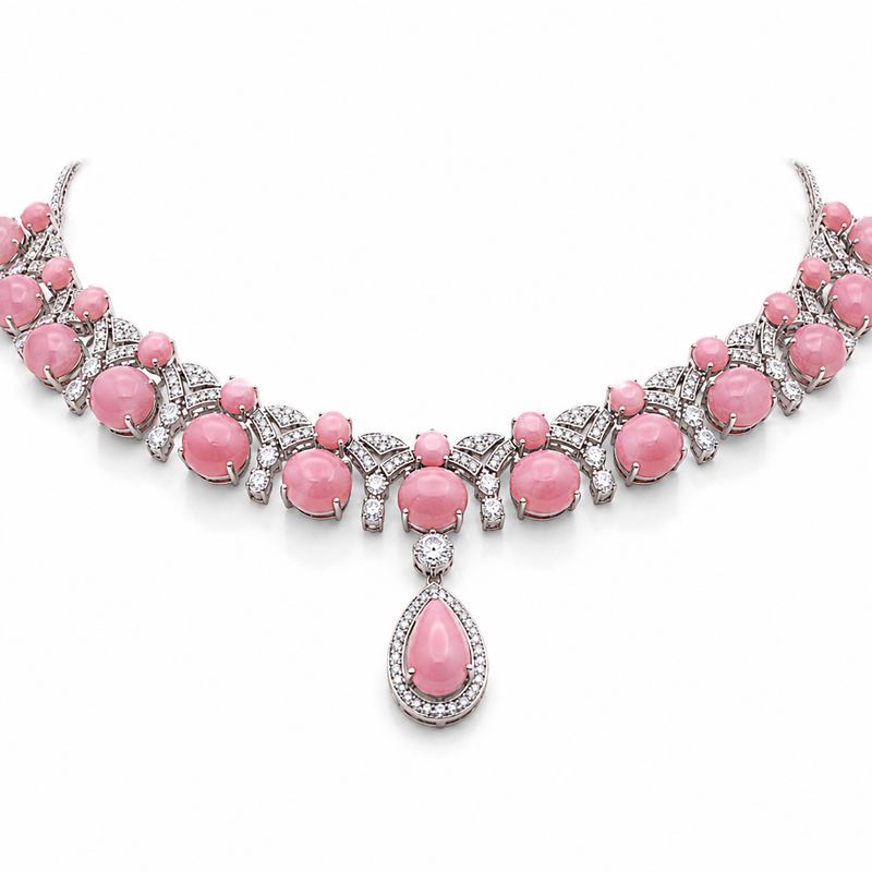 Pink Opal Royale Necklace in 925 Sterling Silver