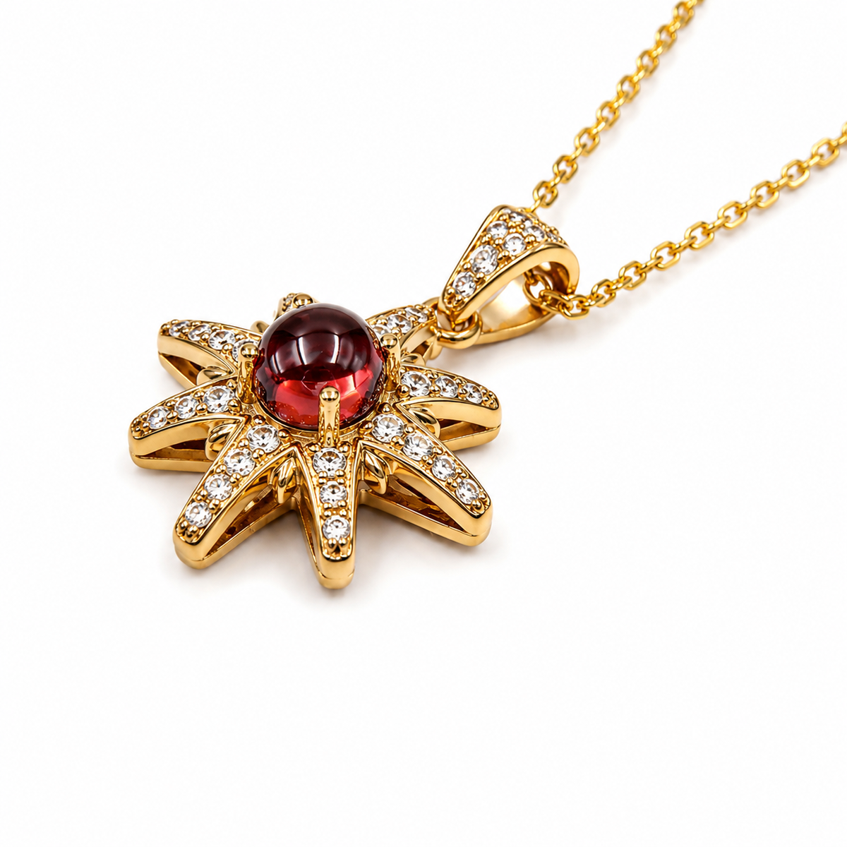 Red Garnet Charm Pendant in Gold-Plated 925 Sterling Silver