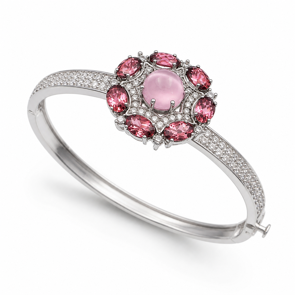 Red Garnet & Rose Quartz Royale Bracelet in 925 Sterling Silver