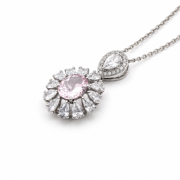 Rose Quartz Floral Pendant in 925 Sterling Silver