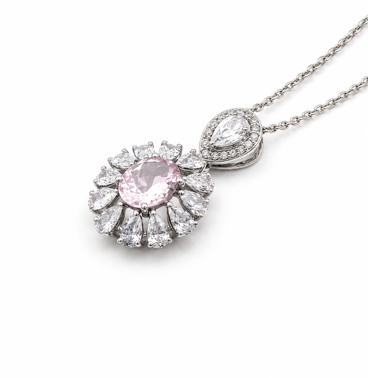Rose Quartz Floral Pendant in 925 Sterling Silver