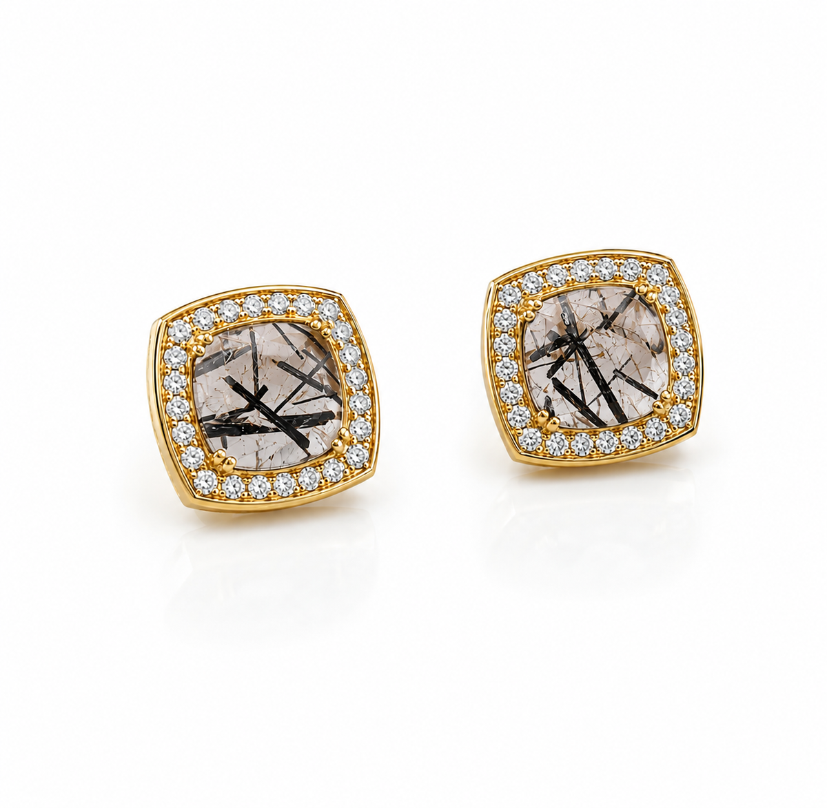 Rutilated Quartz Royale Earrings in Gold-Plated 925 Sterling Silver