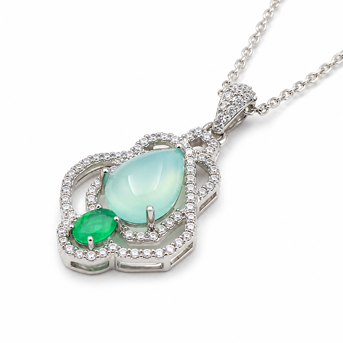 Sea Blue Onyx & Green Onyx Harmony Pendant in 925 Sterling Silver