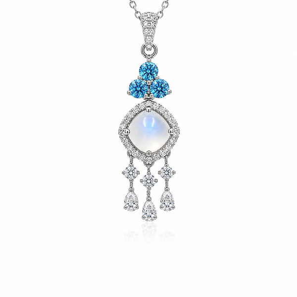Sky Blue Topaz & Moonstone Harmony Pendant in 925 Sterling Silver