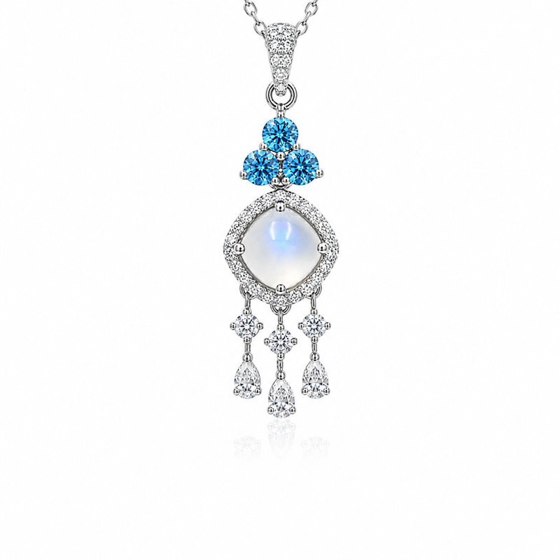 Sky Blue Topaz & Moonstone Harmony Pendant in 925 Sterling Silver
