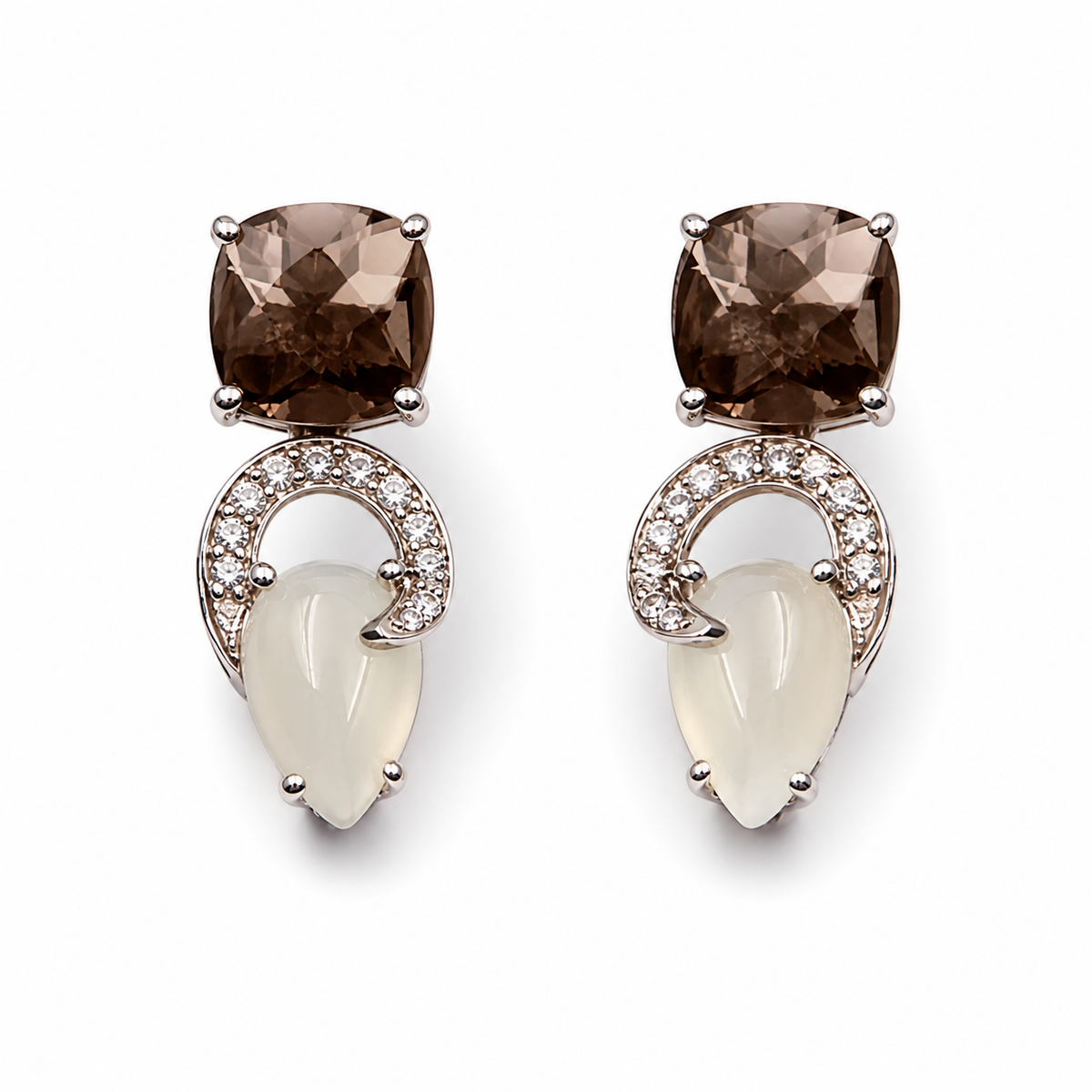Smoky Quartz & Moonstone Harmony Earrings in 925 Sterling Silver